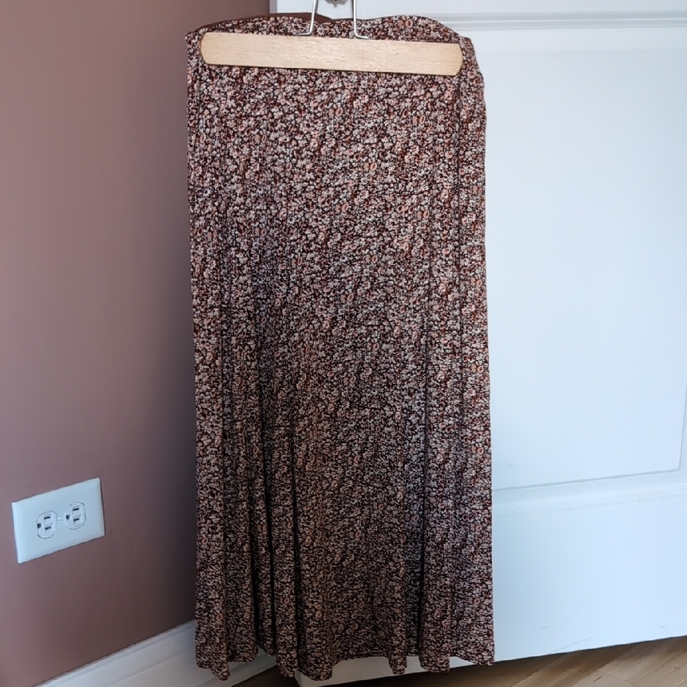 Madewell Brown Pleated A-Line Skirt